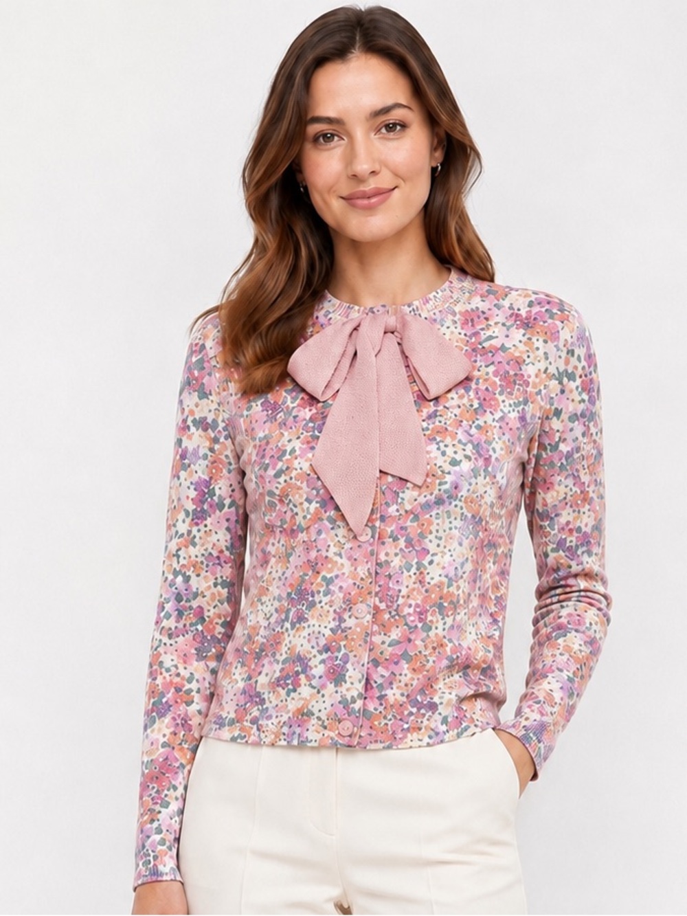 Alexia Admor Calix Floral Cardigan Size XL multicolor front bow long sleeve chic